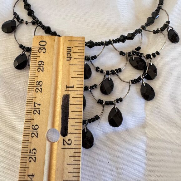VTG Black Faceted Crystal Silver Wire Scalloped Design Gothic Size 16" Long - Picture 5 of 8